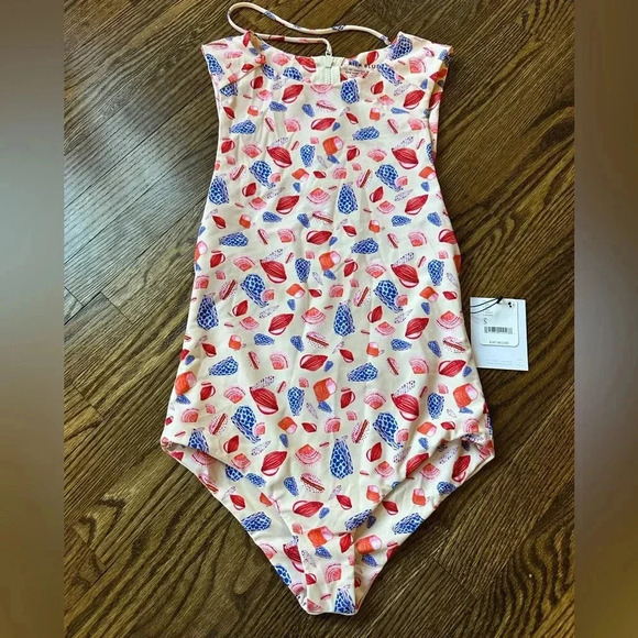 Free People FP Movement x Aila Blue Seashell Print One Piece Swimsuit Small - Picture 2 of 9